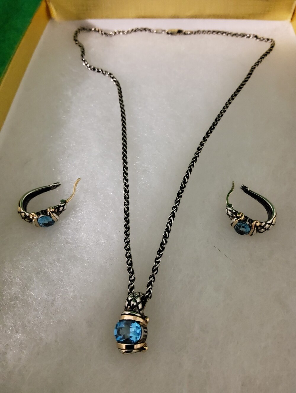 Blue Topaz, Sterling Silver Necklace & Earrings With 14K Gold Accents